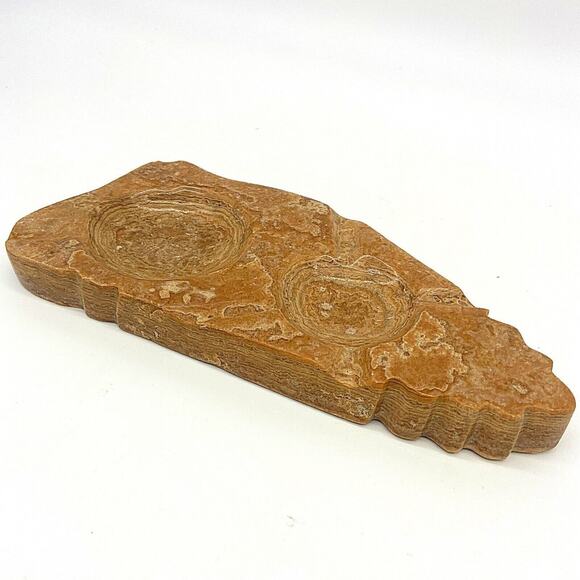 Vintage MCM Caramel Marble Onyx Cigar Pipe Double Ashtray Carved Natural Stone - Picture 5 of 7